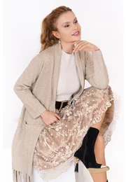 Jerseu grej cu franjuri si buzunare