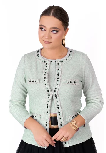 Jerseu minty elegance cu volanase si perle