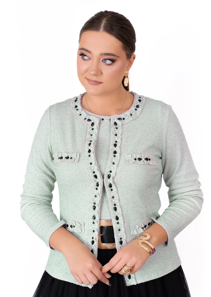 Jerseu minty elegance cu volanase si perle