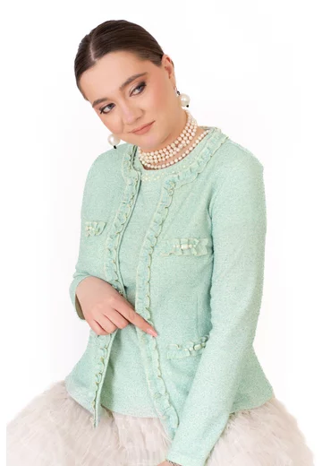 Jerseu minty elegance cu volanase si perle