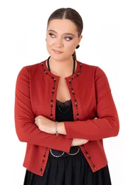 Jerseu opulent scarlet accesorizat cu pietre si strasuri