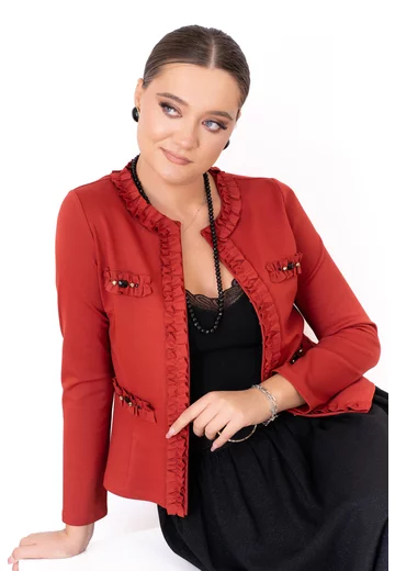 Jerseu opulent scarlet decorat  cu pietre si strasuri