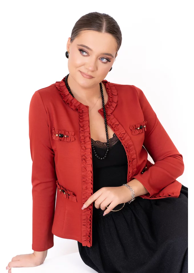 Jerseu opulent scarlet decorat  cu pietre si strasuri