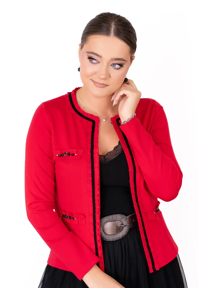 Jerseu red flame  accesorizat cu strasuri in contrast