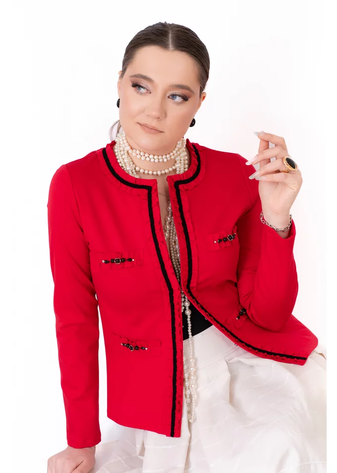 Jerseu red flame  accesorizat cu strasuri in contrast