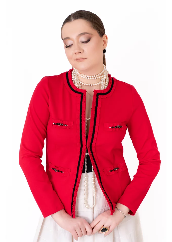 Jerseu red flame  accesorizat cu strasuri in contrast