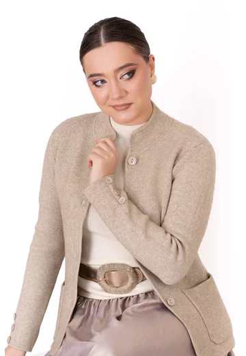 Jerseu tricotat grej cu buzunare si nasturi