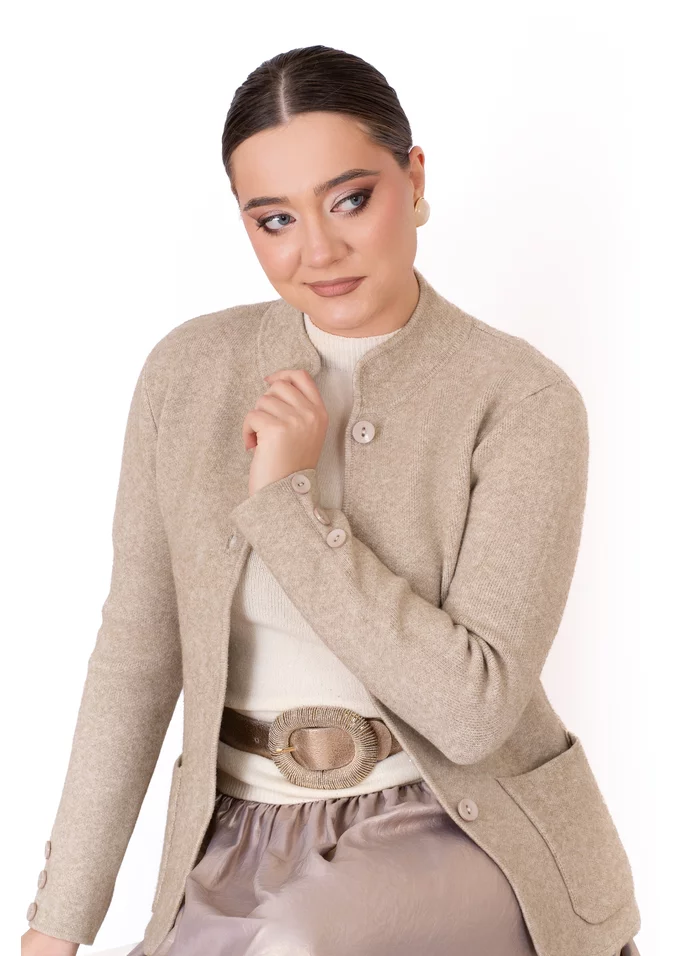 Jerseu tricotat grej cu buzunare si nasturi