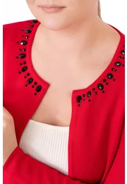 Jerseu tricotat rosu decorat cu strasuri