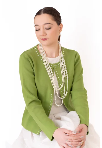 Jerseu tricotat verde lime decorat cu perle