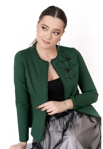 Jerseu verde aventurine accesorizat cu flori si strasuri