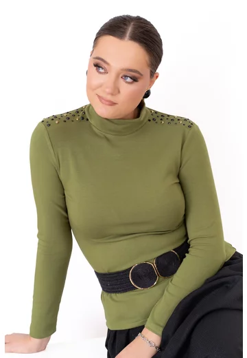 Maleta dark lime accesorizata cu strasuri si pietre -