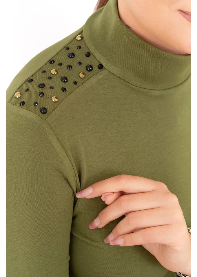 Maleta dark lime accesorizata cu strasuri si pietre -