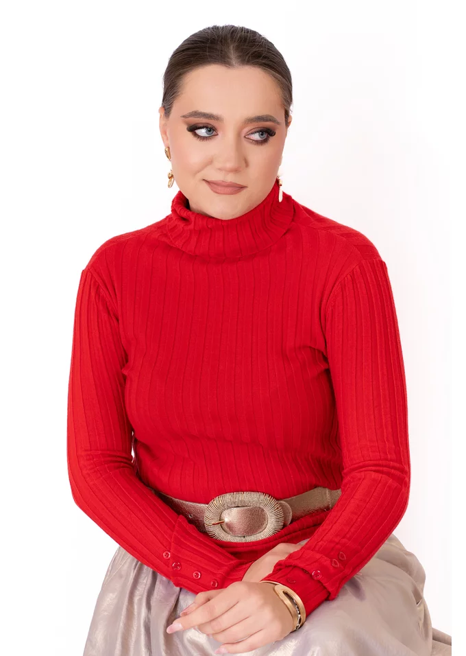 Maleta rosie accesorizata cu nasturi la incheietura