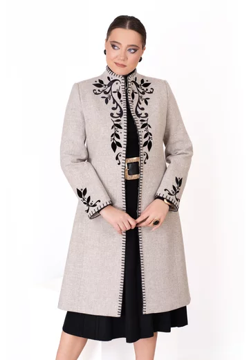 Palton fumuriu smoky grace din lana cu margine brodata