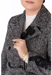 Palton gray muse din lana pepit brodat abstract