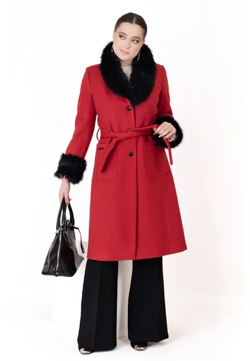 Palton red desire din lana cu casmir decorat cu blanita