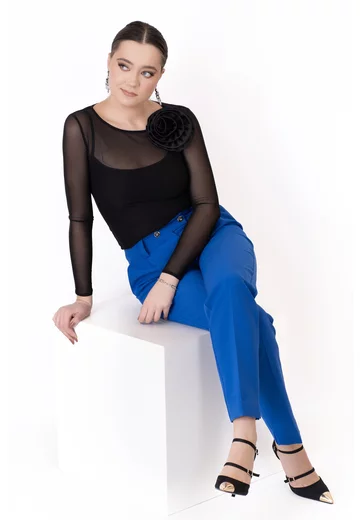 Pantalon albastru electric business chic pana din stofa cu tinuta