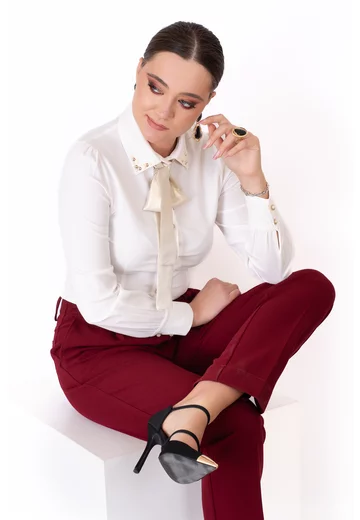 Pantalon business chic pana din stofa cu tinuta