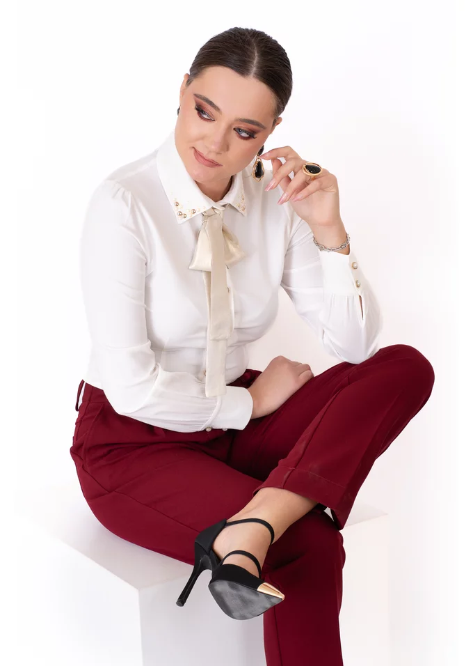 Pantalon business chic pana din stofa cu tinuta