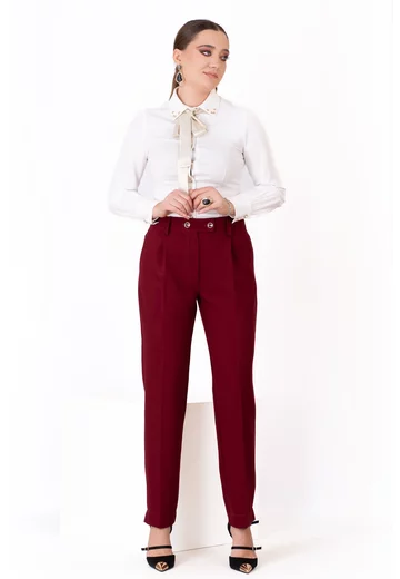 Pantalon business chic pana din stofa cu tinuta