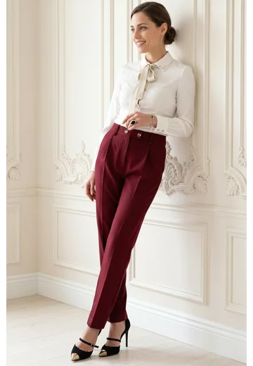 Pantalon business chic pana din stofa cu tinuta
