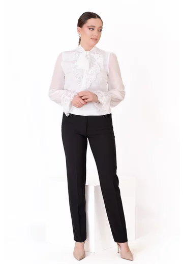 Pantalon business din stofa accesorizat cu strasuri pe buzunare