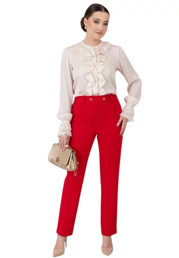 Pantalon business din stofa rosu coral dream