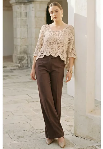 Pantalon din in natur chocolate brown