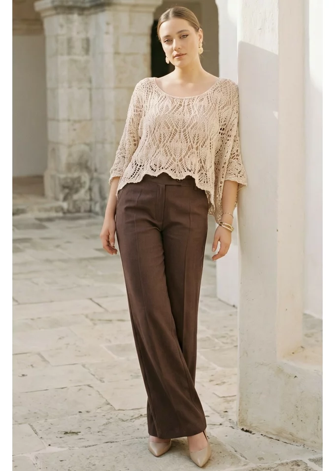 Pantalon din in natur chocolate brown