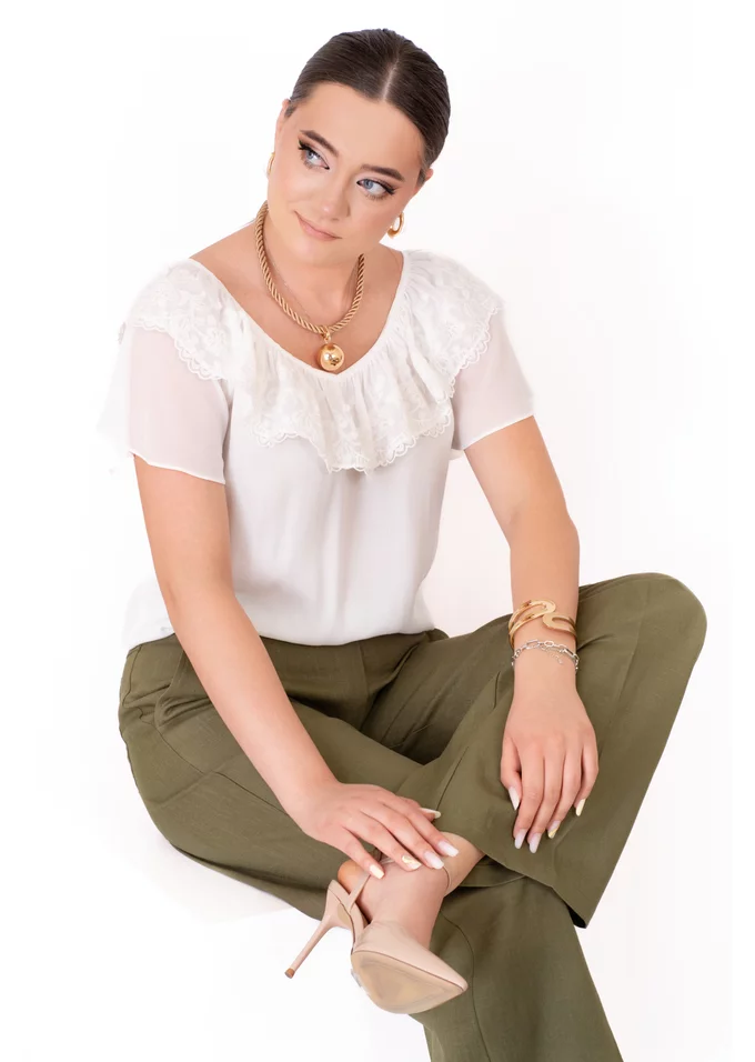 Pantalon din in verde kaki