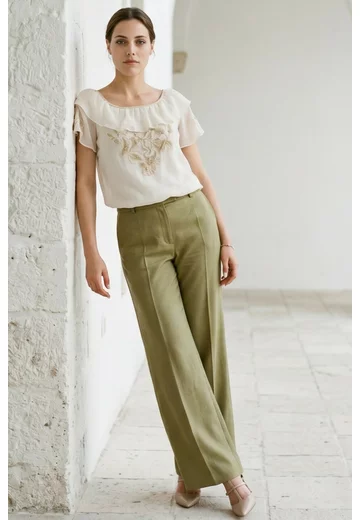 Pantalon din in verde olive