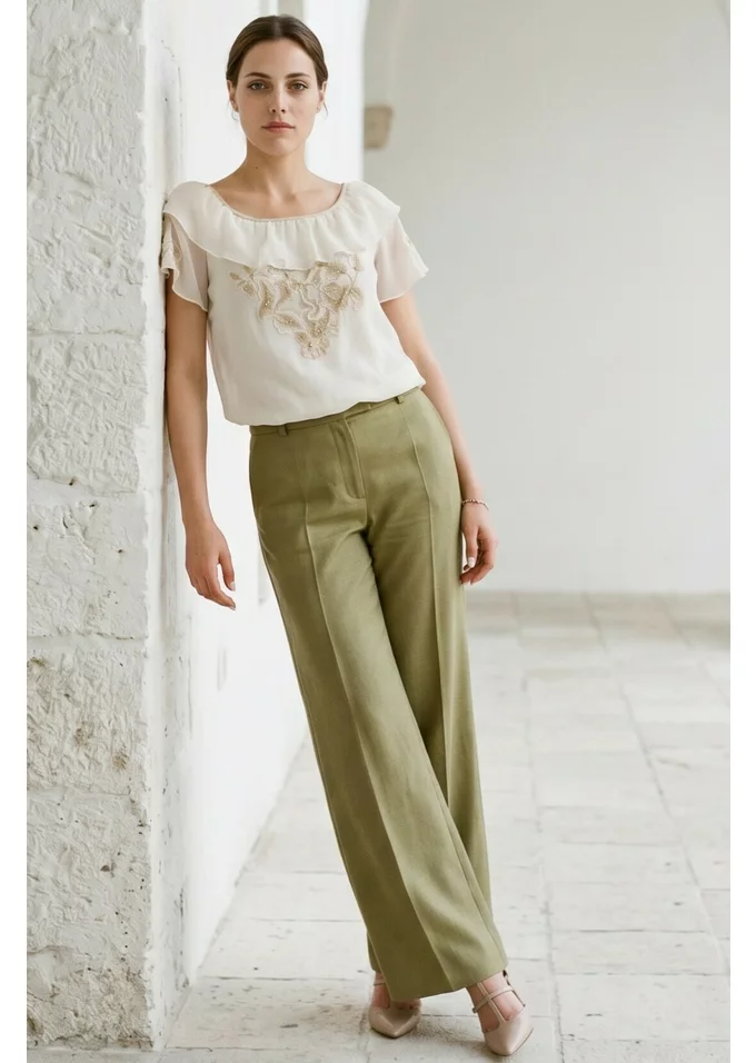 Pantalon din in verde olive