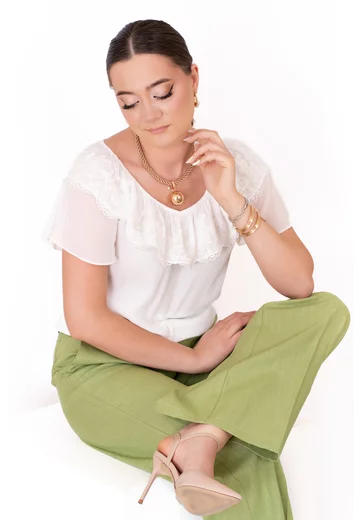 Pantalon din in verde pesto