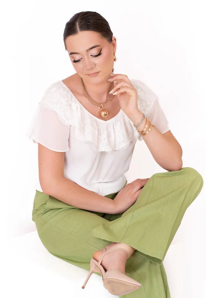 Pantalon din in verde pesto