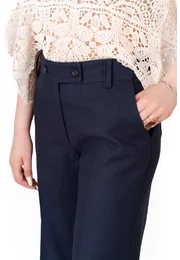 Pantalon drept cu buzunare din in natur navy