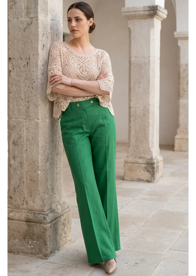 Pantalon drept din in verde crud