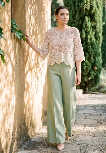 Pantalon drept din in verde mentol