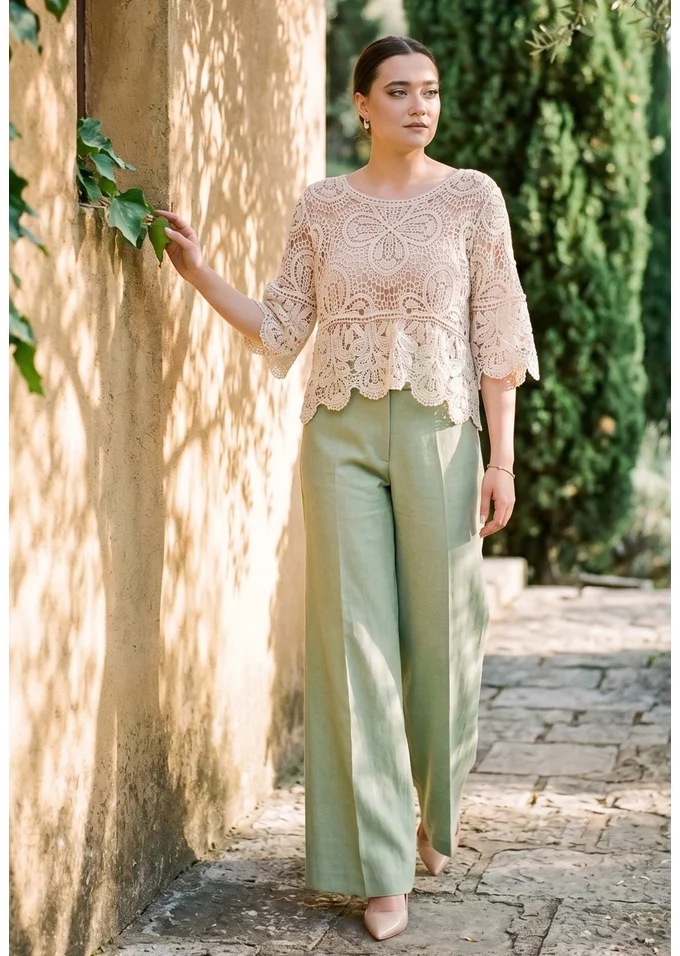 Pantalon drept din in verde mentol