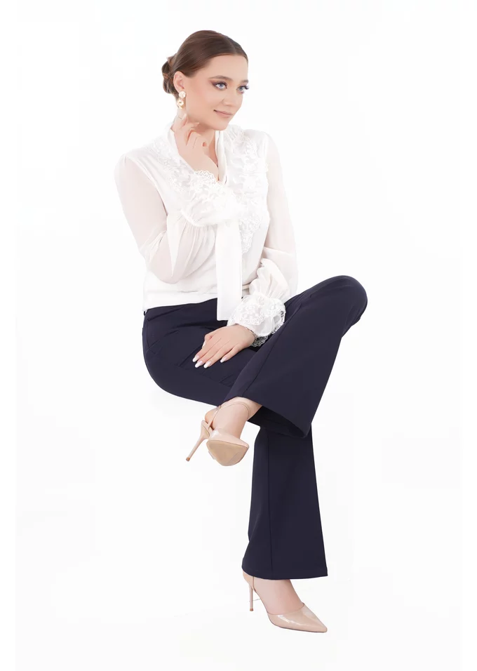 Pantalon drept essential chic din stofa cu elastan