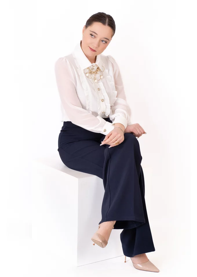 Pantalon drept usor evazat navy confidence