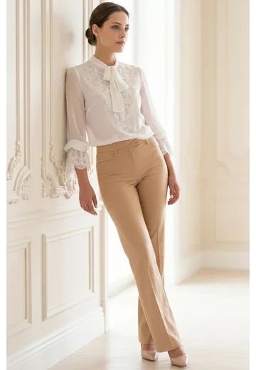 Pantalon elegant crem