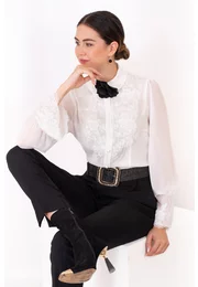 Pantalon elegant cu buzunare si  croi conic