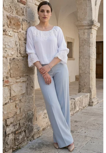Pantalon elegant drept usor evazat  sky blue