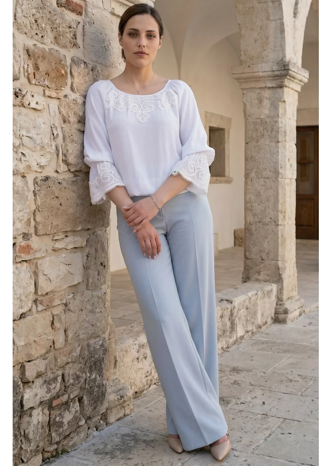 Pantalon elegant drept usor evazat  sky blue