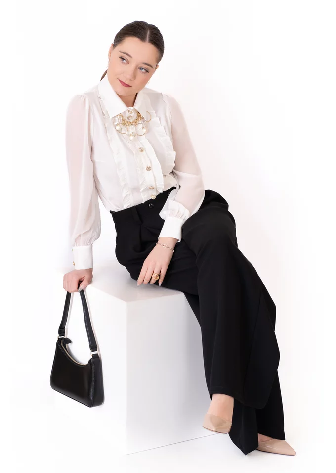 Pantalon elegant negru cu pliuri