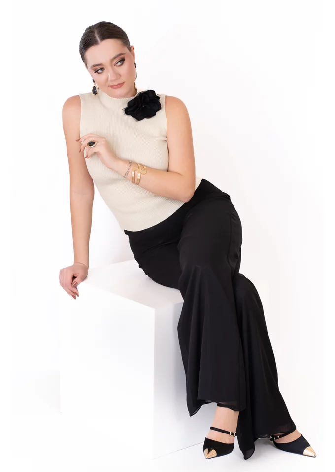 Pantalon eleganta black gold shine