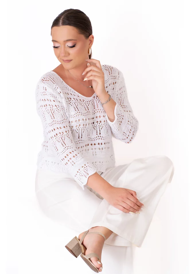 Pantalon evazat din denim alb