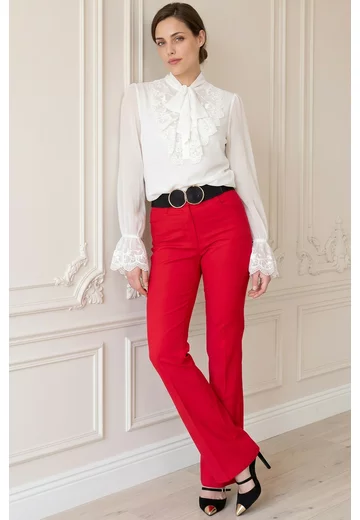 Pantalon evazat rosu corai