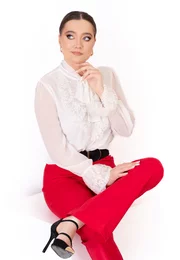 Pantalon evazat rosu corai